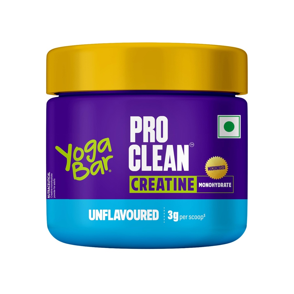 Yoga Bar Pro Clean Creatine Monohydrate | Micronised | Unflavoured | 3g Per Scoop | 100g | Easy Mix Formula for Fitness and Strength Support