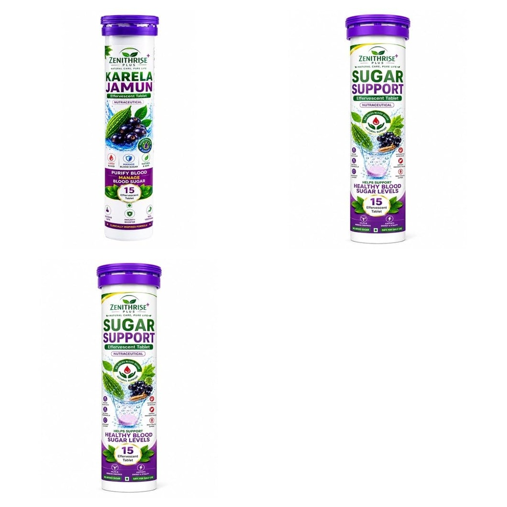 Zenithrise Plus Combo Karela Jamun 1 + Sugar Support 2 (3 pcs)