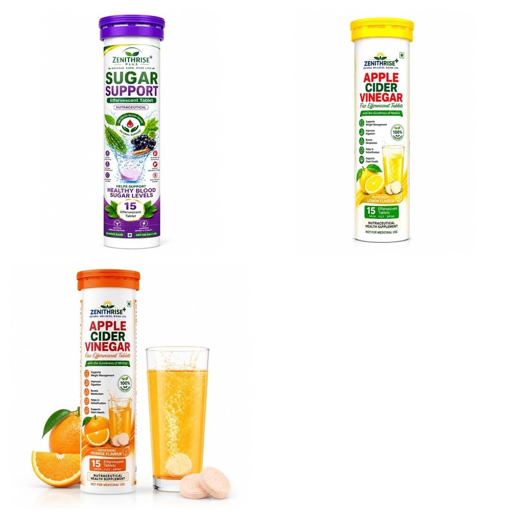 Zenithrise Plus Wellness Combo - Sugar Support, ACV Lemon, ACV Orange (3 pcs)
