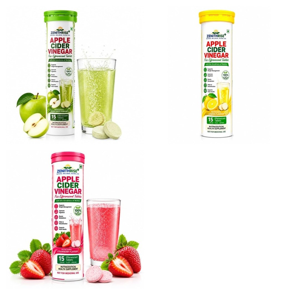 Zenithrise Plus ACV Tablets Variety Combo - ACV Apple, ACV Lemon, ACV