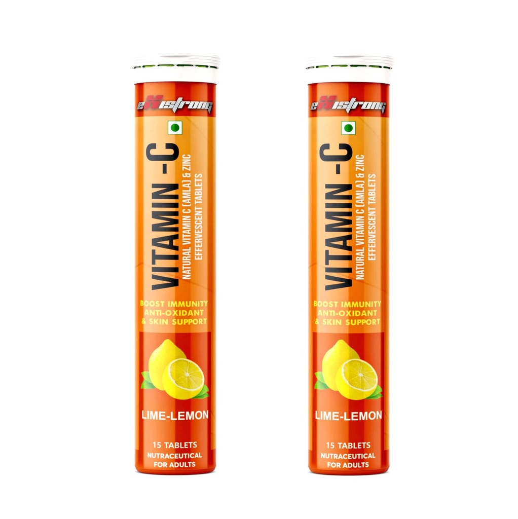 Vitamin C Effervescent Tablets with Zinc and Amla Extract – 1000mg Lemon Flavor | Sugar-Free Immunity & Antioxidant Support | Collagen, Skin, Hair & Nail Health (30 Tablets, Pack of 2)