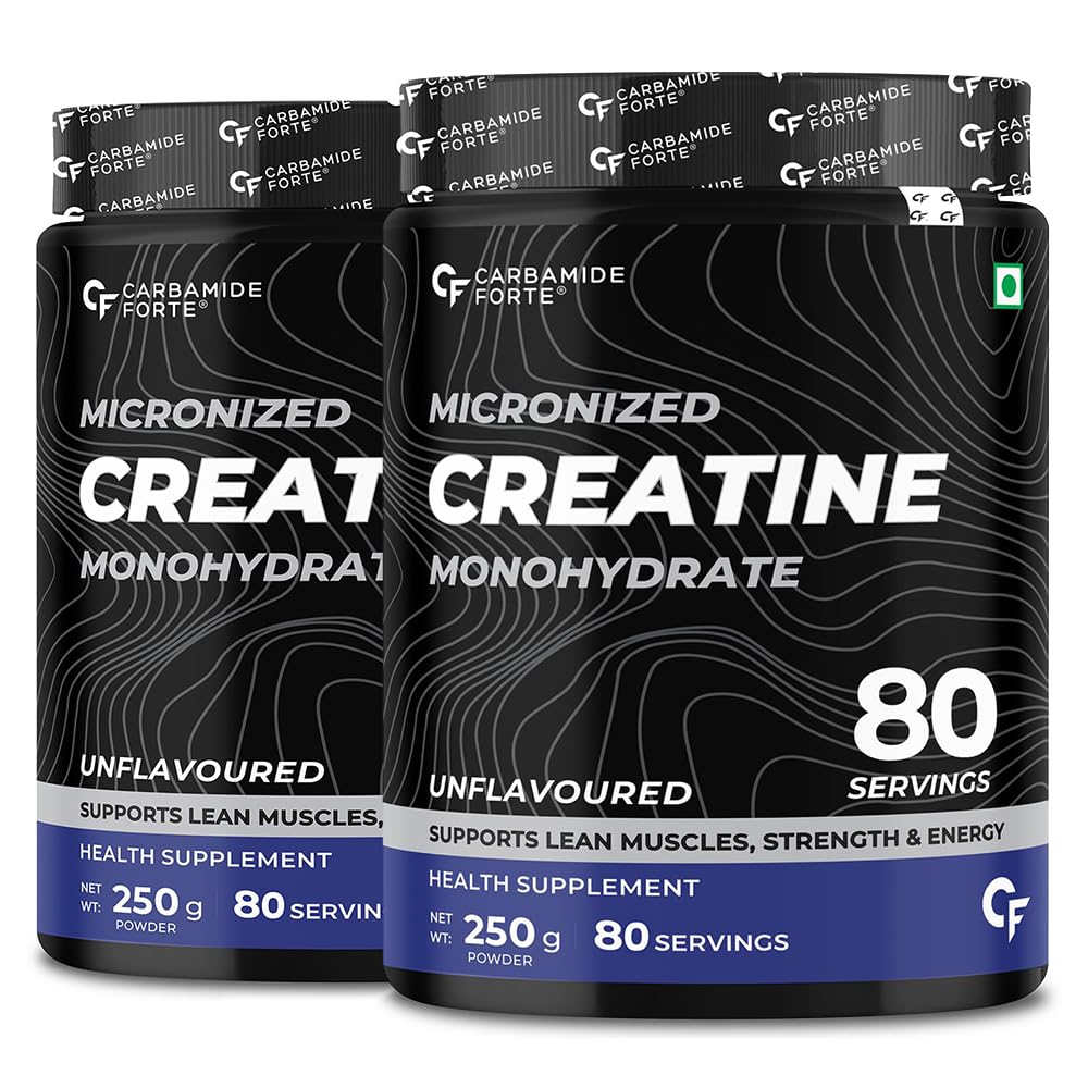 Carbamide Forte Micronised Creatine Monohydrate Powder | Creatine Supplement for Lean Muscle Volumization, Strength & Energy - Unflavoured - 83 Servings - 250g (Pack of 2)