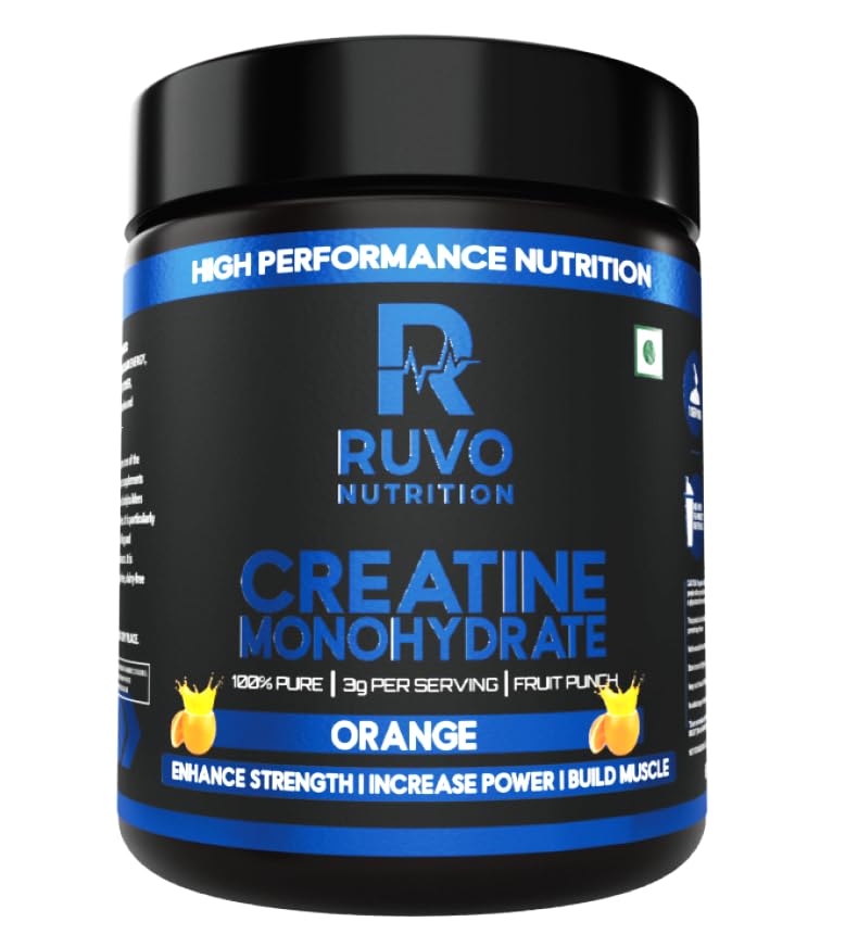 Micronized Creatine Monohydrate Powder - Tangy Orange Flavour (250g) | High-Solubility Muscle Gainer | Boosts Workout Energy, Heavy Power & Muscle Volume
