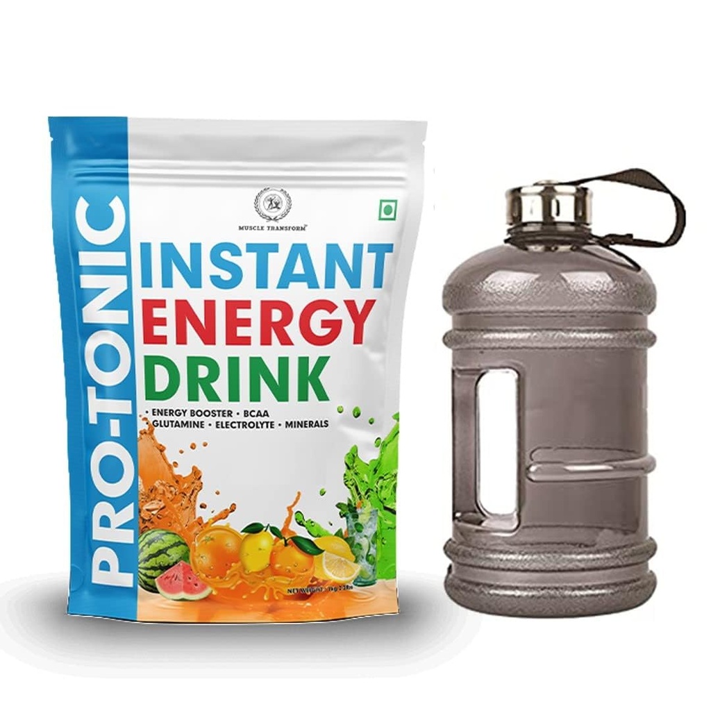 MUSCLE TRANSFORM Isotonic Instant Energy Drink Formula, Extended Workout Electrolyte Energy Drink with Anabolic Stack 2:1:1 BCAA, Dextrose Monohydrate and L-Glutamine | 833mg Electrolytes [32 Servings, Mojito Flavor] Free Gym Gallon Shaker