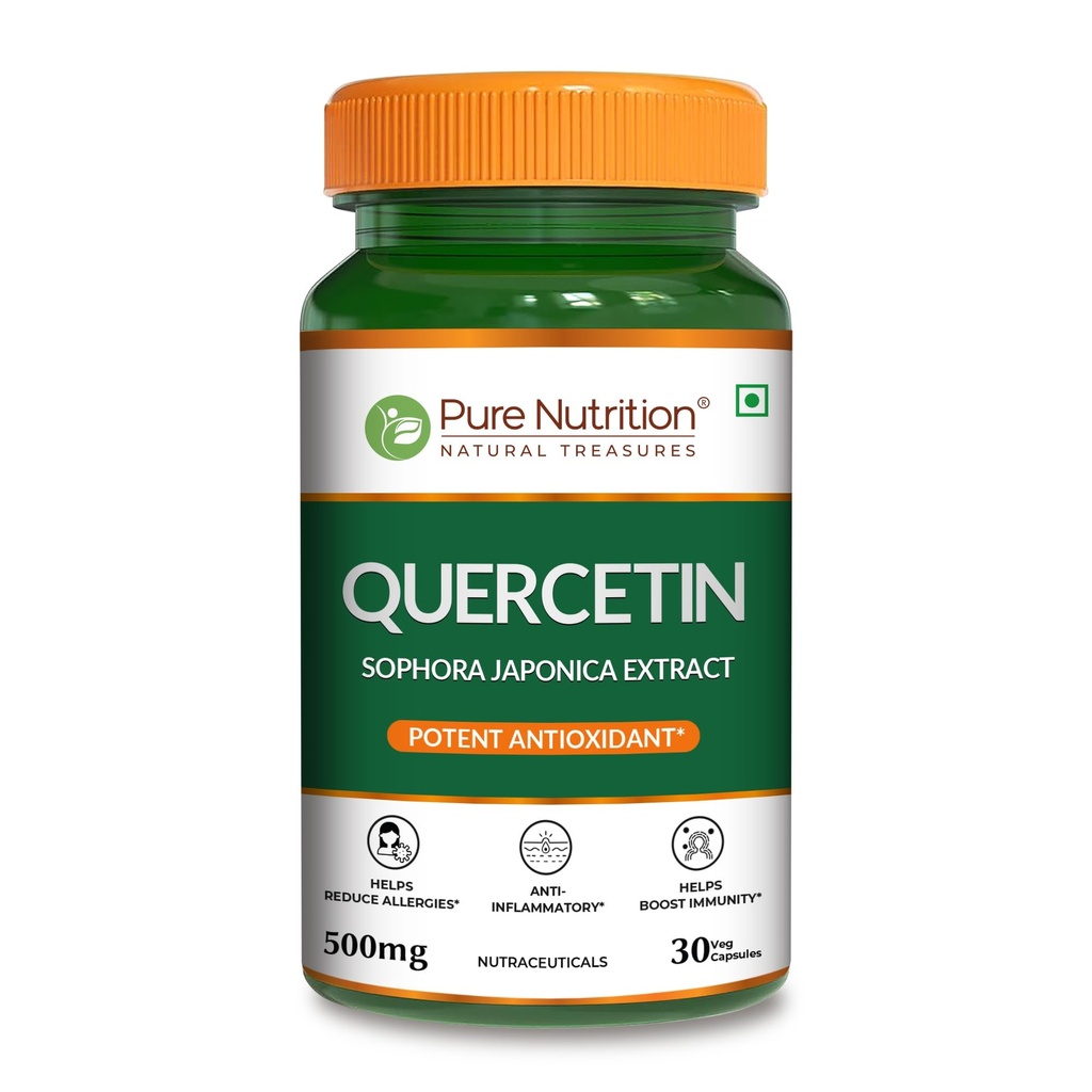 Pure Nutrition Quercetin Supplement 500mg - 30 Capsules | High Purity 95% Extract | Helps Seasonal Allergy Relief, Supports Immunity, Reduces Inflammation, Promotes Heart Health