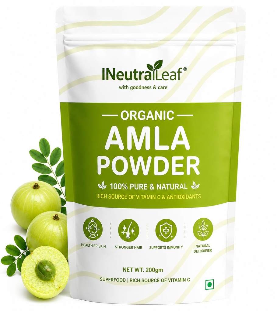 Neutraleaf Organic Amla Powder | Indian Gooseberry Powder Rich in Vitamin C | For Hair Growth, Skin Glow & Immunity | Natural Superfood for Drinking, Eating & Hair Application | Non-GMO, No Additives