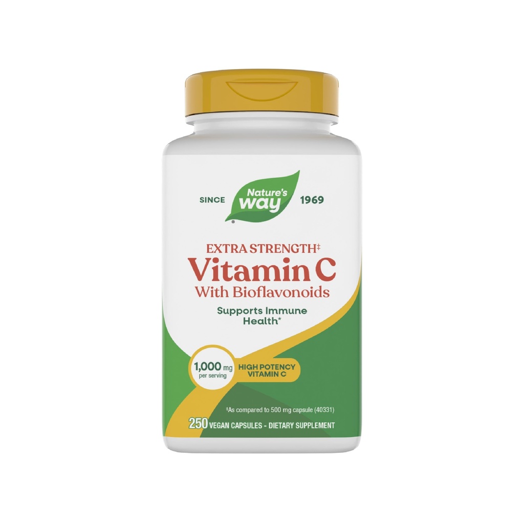 Nature's Way Extra Strength(1) Vitamin C with Bioflavonoids, Supports Immune Health*, Promotes Collagen Production for Healthy Skin*, 1,000 mg per Capsule, 250 Vegan Capsules (Packaging May Vary)