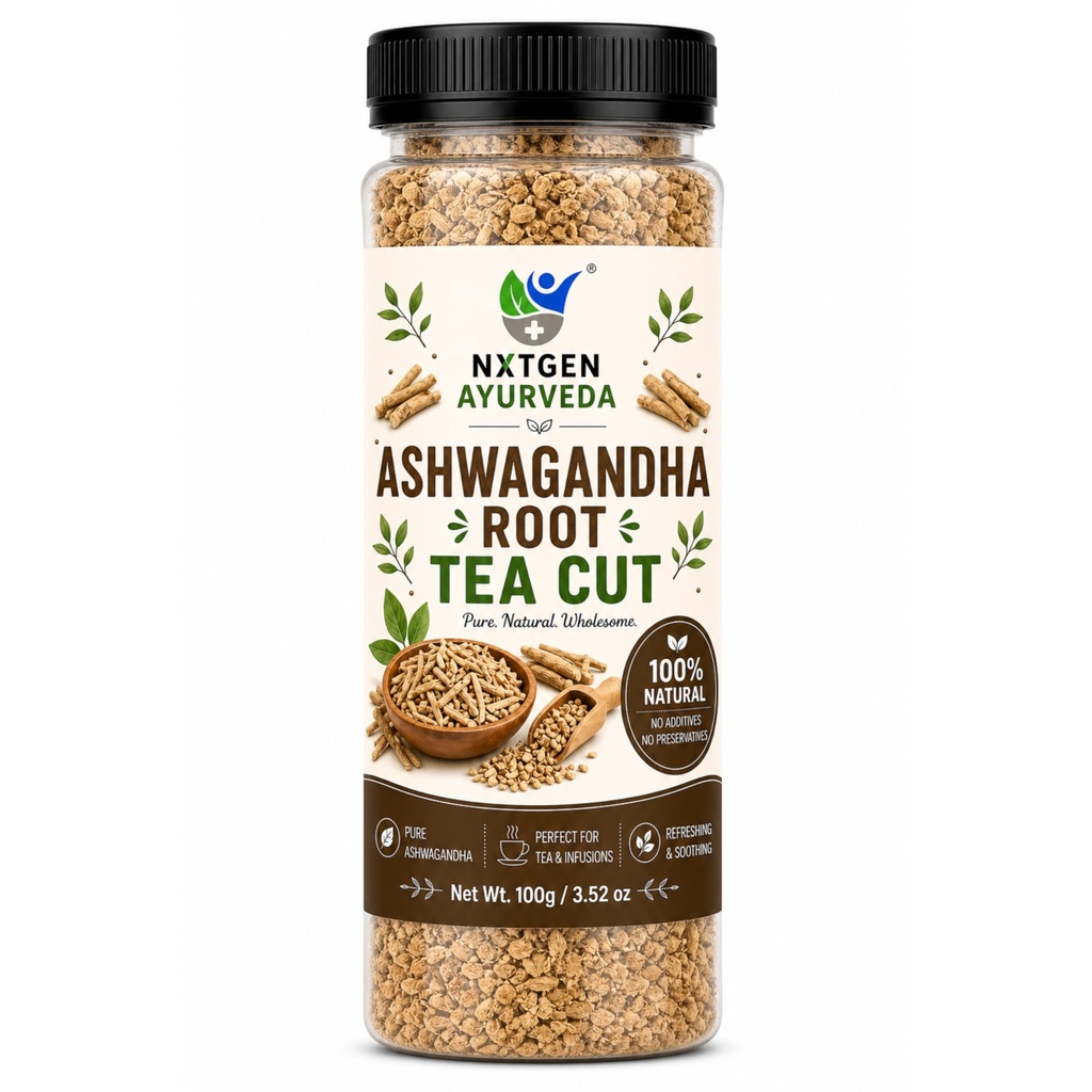 Nxtgen Ayurveda Ashwagandha Root Tea Cut (Withania somnifera) | Premium Ashwagandha | Natural Ayurvedic Herb | Caffeine Free Root Tea Cut | For Herbal Infusions & Wellness Tea | 100g