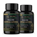 Ashwagandha 500mg Root Extract Capsules (Pack of 2, 60 Veg Caps) | Pure Nagori Taproot with Piperine | Natural Stress Relief, Deep Sleep Support & Energy Booster
