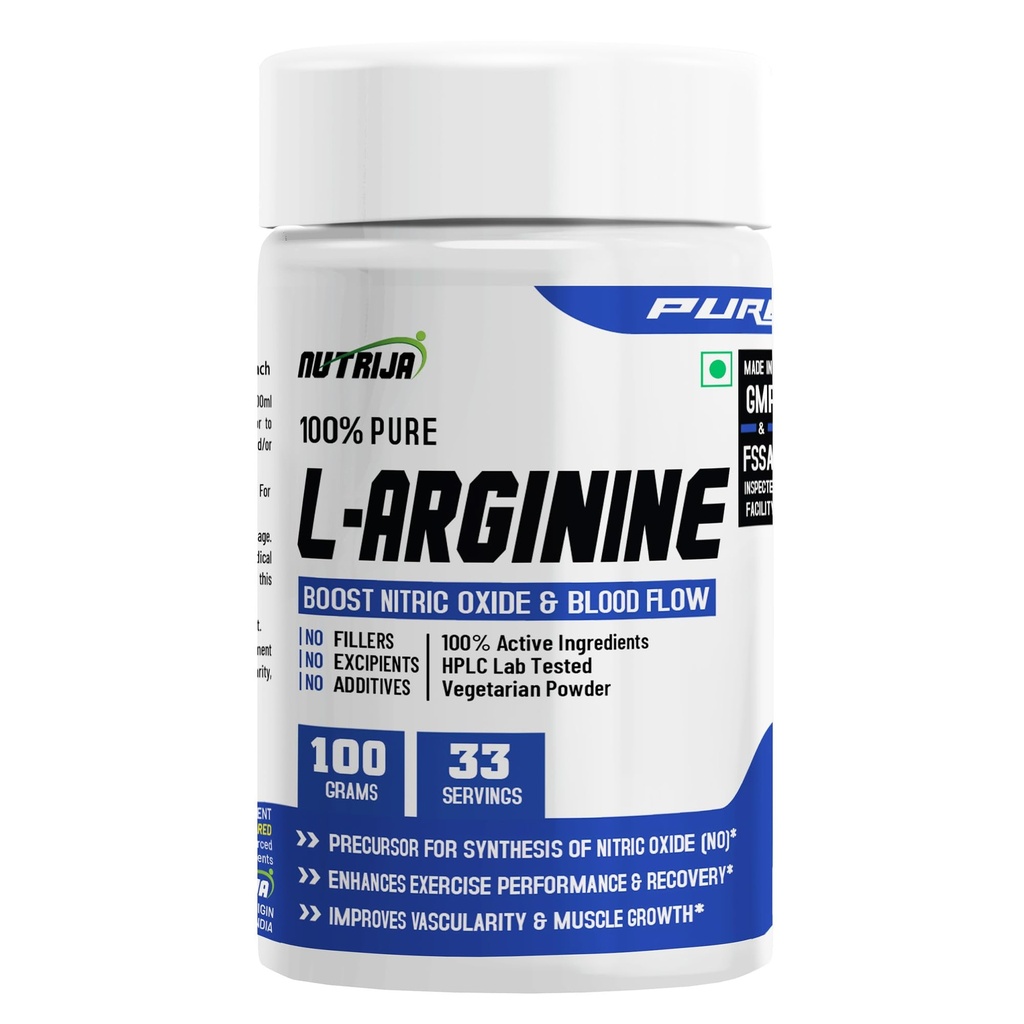 NutriJa L-Arginine Powder 100g Pineapple Flavor | 3000mg L-Arginine Per Serving | Free Form Amino Acid Supplement | Pre Workout Powder for Gym, Training & Sports Nutrition | 33 Servings
