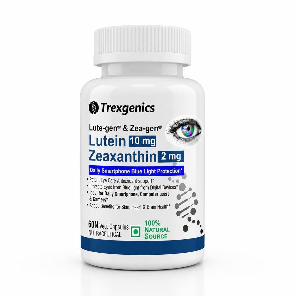 Trexgenics Lute-Gen™ Lutein 10 mg + Zea-Gen™ Zeaxanthin 2 mg | From Premium Marigold Flower Extract | Eye Health, Macular Support & Blue Light Protection | Antioxidant Formula | 60 Vegetarian Capsules (60 veg capsules)