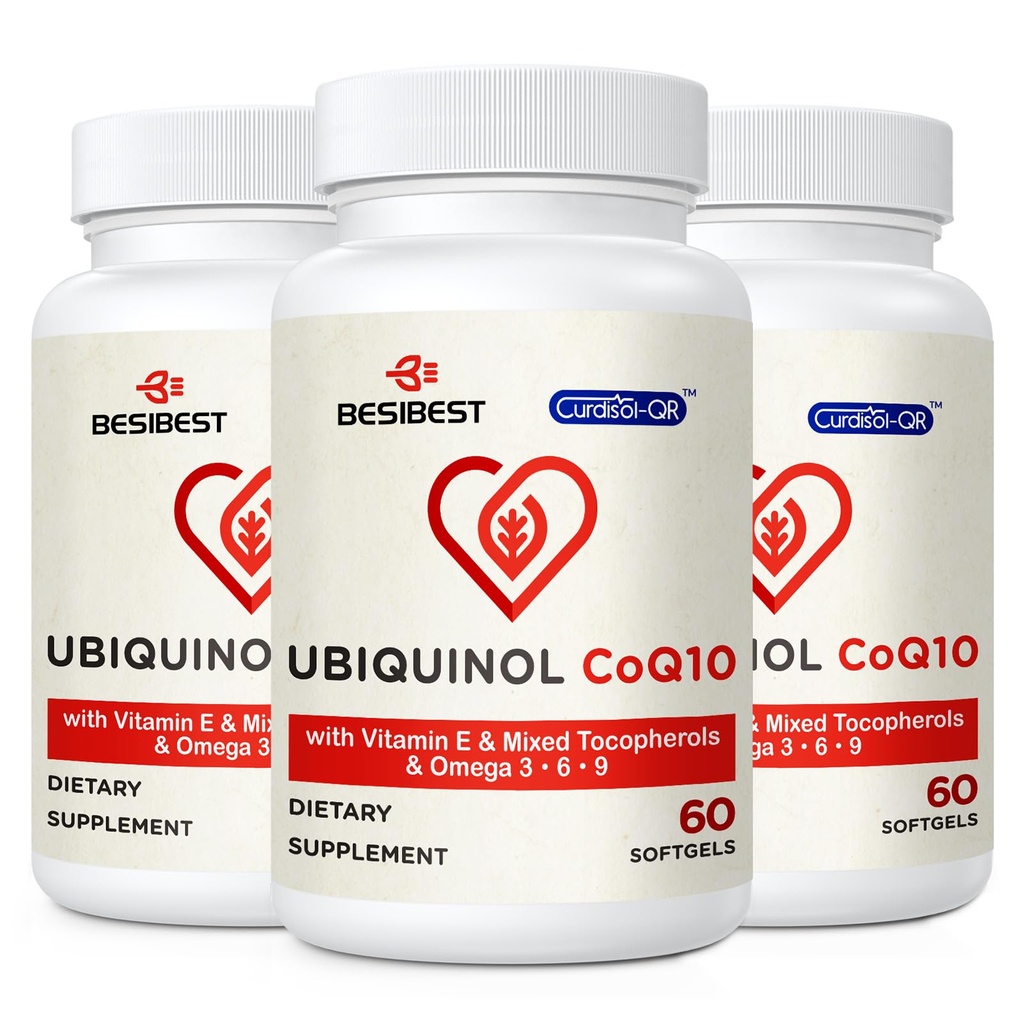 Ubiquinol CoQ10-600mg-Softgel, Active Coq10 Ubiquinol Supplement with Vitamin E & Omega 3, 6, 9, High Absorption-Coenzyme-Q10, Powerful Antioxidant for Energy Production, Tested, 180 Count