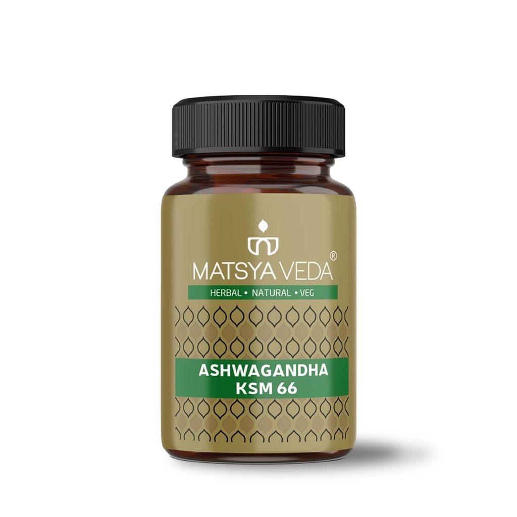 MatsyaVeda Herbals Ashwagandha KSM-66 | 100% Pure Root Extract | Lab Tested | Non-GMO | GMP Certified | For Stress Support, Mental Clarity & Daily Energy | 60 Capsules