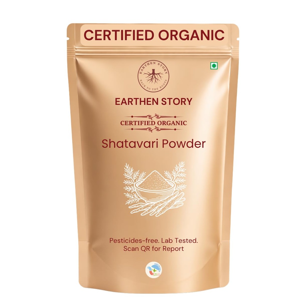 Earthen Story Certified Organic Shatavari Root Powder (200g) | Lab Tested for 190+ Pesticides | Pure Asparagus Racemosus for Hormonal Balance & Vitality | Vegan, Non-GMO