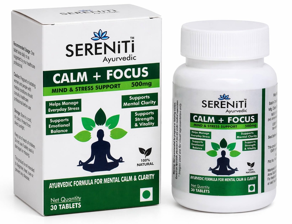 SERENITI Stress Relief & Mental Clarity Tablets | Ashwagandha, Brahmi & Shankhpushpi | Calm, Focus & Emotional Balance | Herbal Mind Support | General Wellness | 30 Tablets