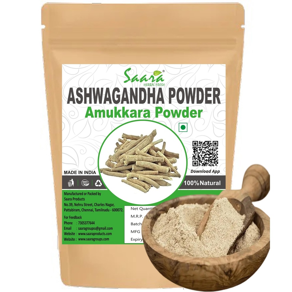 Saara HERBAL FRESH Amukkara Powder, 100g, Amukkara Kizhangu Powder, Indian Ginseng, Ashwagandha Root Powder (Pack of 1 x 100g)
