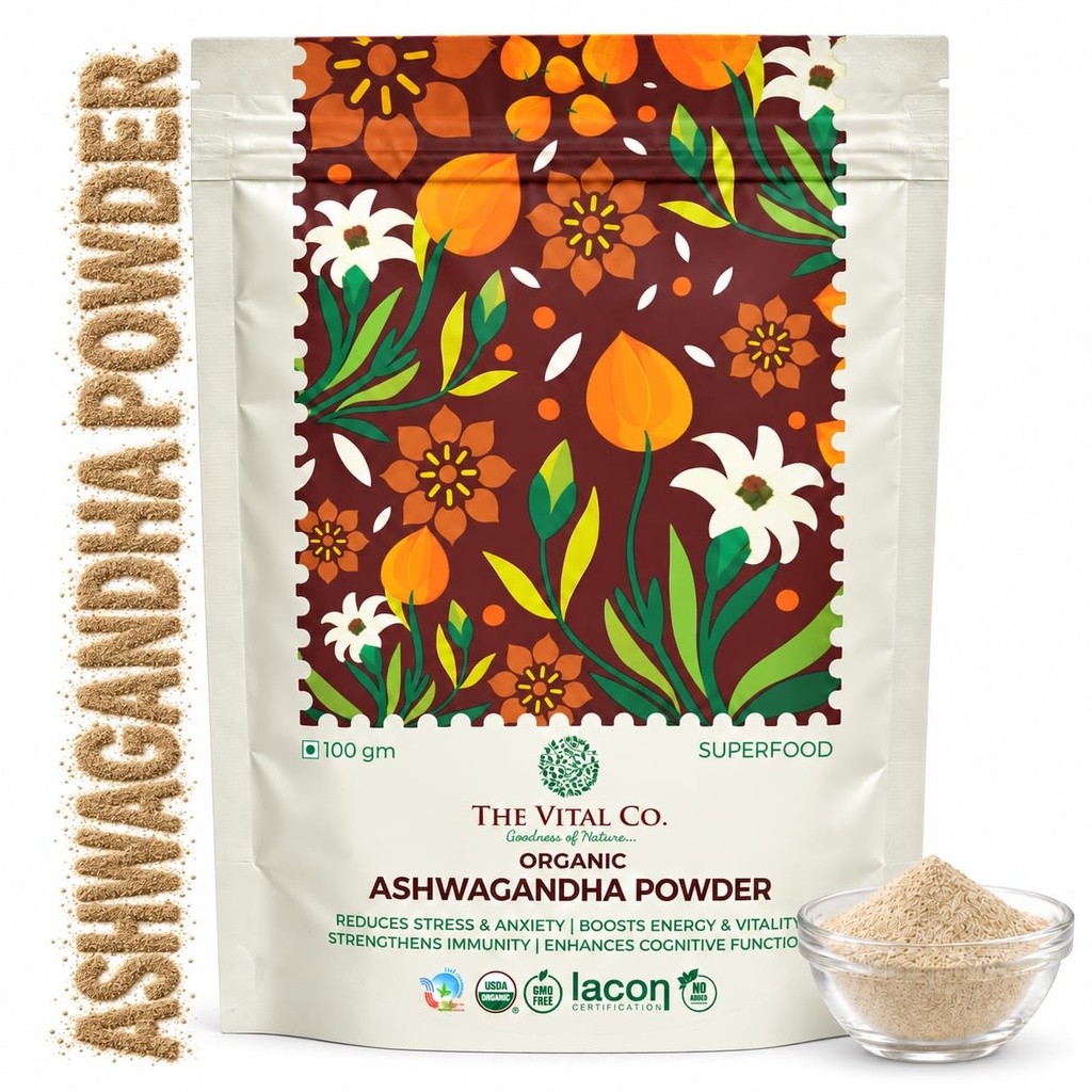 Ashwagandha Powder 100g | Organic Ashwagandha Root Powder | Withania Somnifera Churna for Stress Relief Sleep Energy & Stamina | Herbal Adaptogen for Men & Women