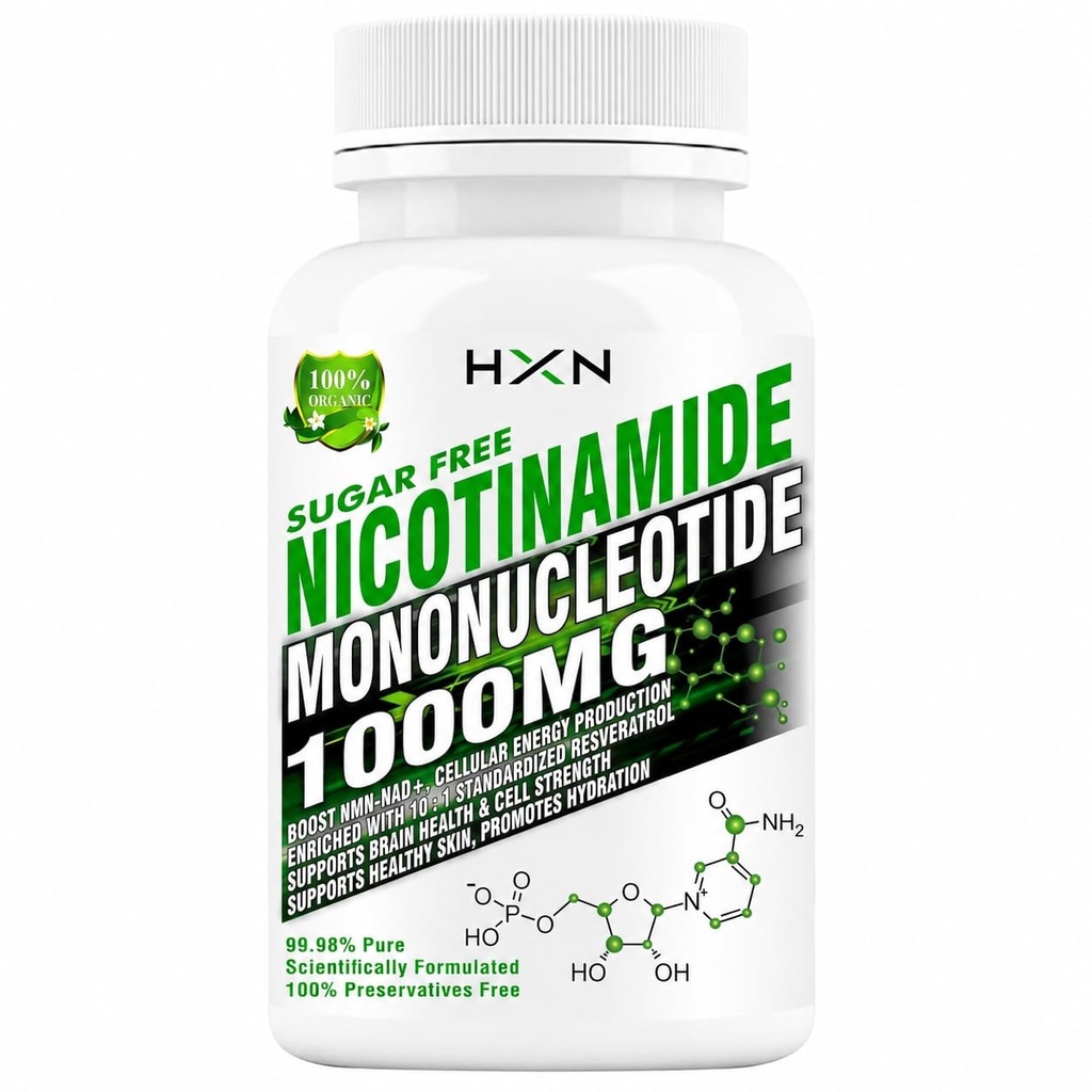 HXN 99.98% NMN Supplement 1000mg with Resveratrol Supports Cellular Health, Boosts NAD+ (NMN) levels -30 Tablets
