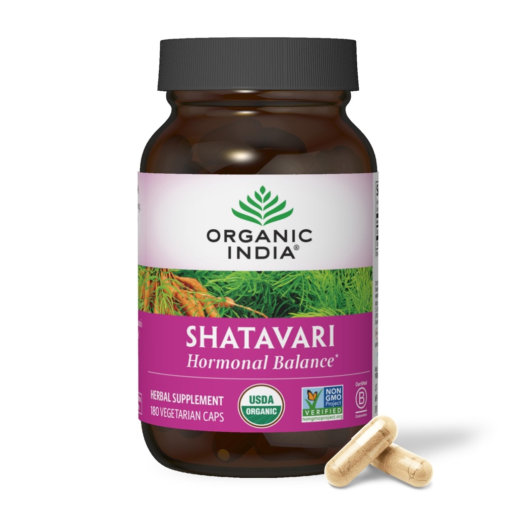 ORGANIC INDIA Shatavari Capsules - Herbal Supplement, Supports Hormonal Balance, Immune System Support, Vegan, Gluten-Free, USDA Organic, Supports Reproductive Health - 180 Capsules