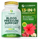 PurePremium Blood Pressure Supplements with Hawthorn Berry, Hibiscus, Garlic & Vitamin B12- Nitric Oxide Supplement for Normal Heart Health, Circulation Health & Blood Pressure Support - 180ct