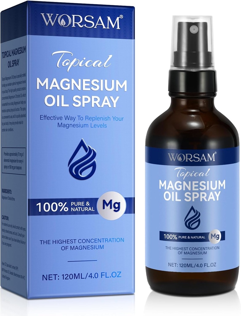 Magnesium Oil for Feet (4 fl oz), Magnesium Spray, 100% Pure & Organic Natural Magnesium Chloride Oil Glass Bottle, Topical Magnesium Spray Oil for Feet, Easy to Use 120ml