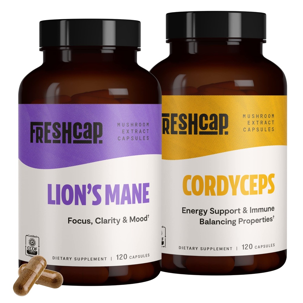 FreshCap Mushrooms Performance Bundle (Lion's Mane Capsules and Cordyceps Capsules)