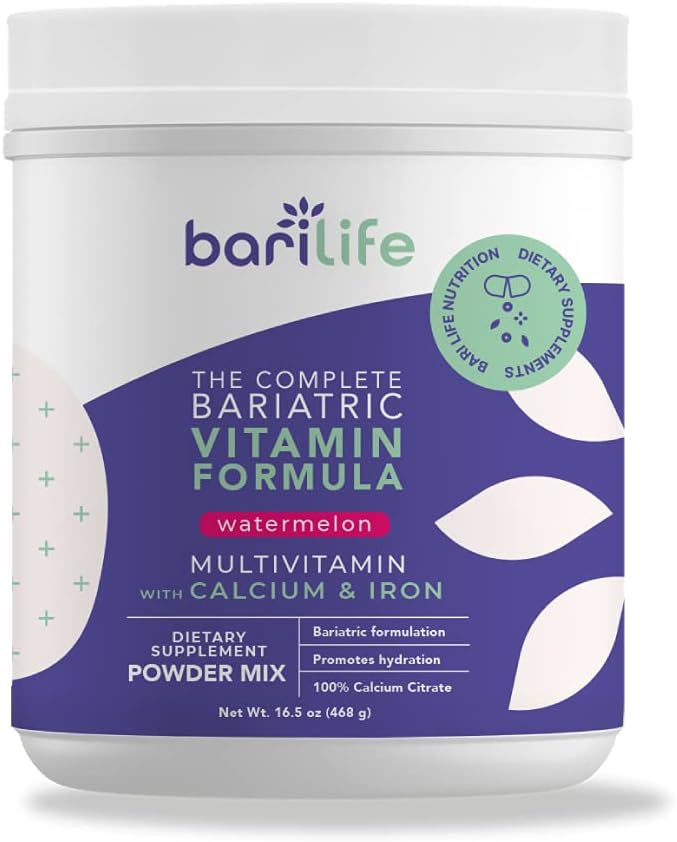 Bari Life Complete Bariatric - Dietary Supplement Powder Mix, Calcium Citrate, Multivitamin, Iron - Bariatric Vitamins for Gastric Sleeve Patients - (Watermelon, 60 Servings)