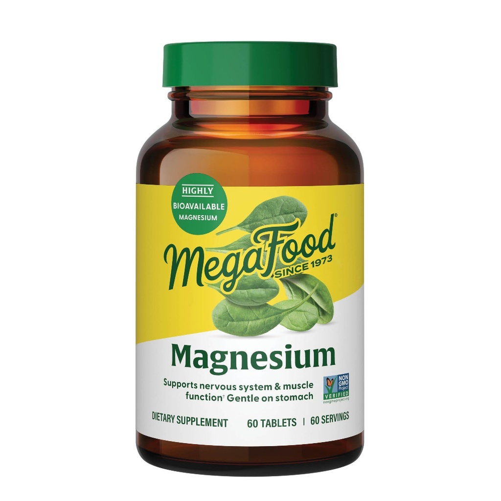 MegaFood Magnesium Supplement with Fermented Magnesium Glycinate - Chelated - Supports Heart & Nervous System - Vegan Gluten-Free Non-GMO Kosher - Made Without 9 Food Allergens - 60 Tablets