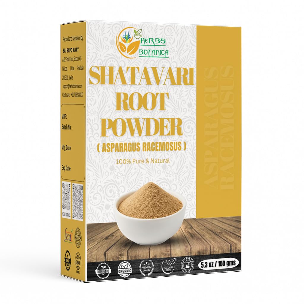 Herbs Botanica Shatavari Powder Natural Asparagus Racemosus for Lactation Breastfeeding Shatavri Satawar Kalpa Kalp India Improves Lactation | Rejuvenates Stamina | 5.3 oz / 150 GMS