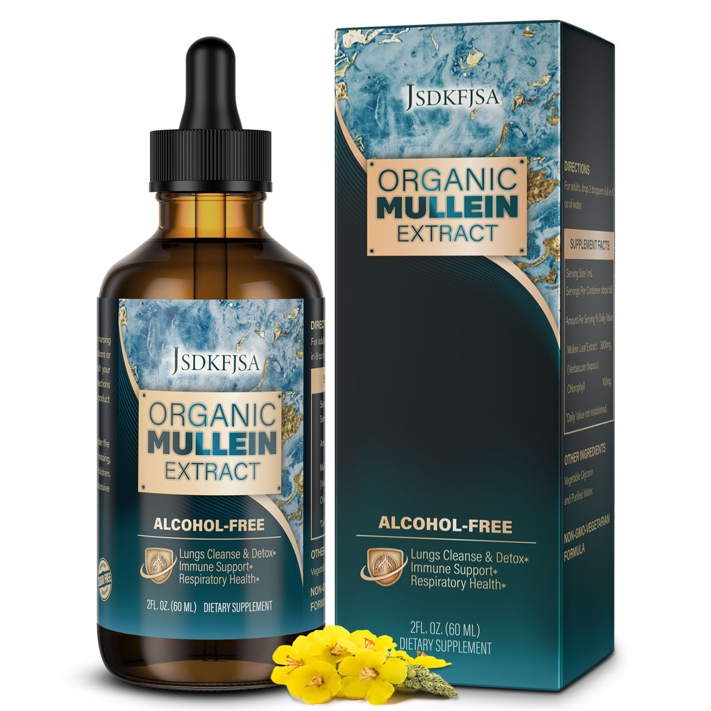Mullein Drops for Lungs,Support Lung Cleanse/Detox & Respiratory Function for Healthy Breathing - Mullein Leaf Extract for Lungs-2 fl.oz