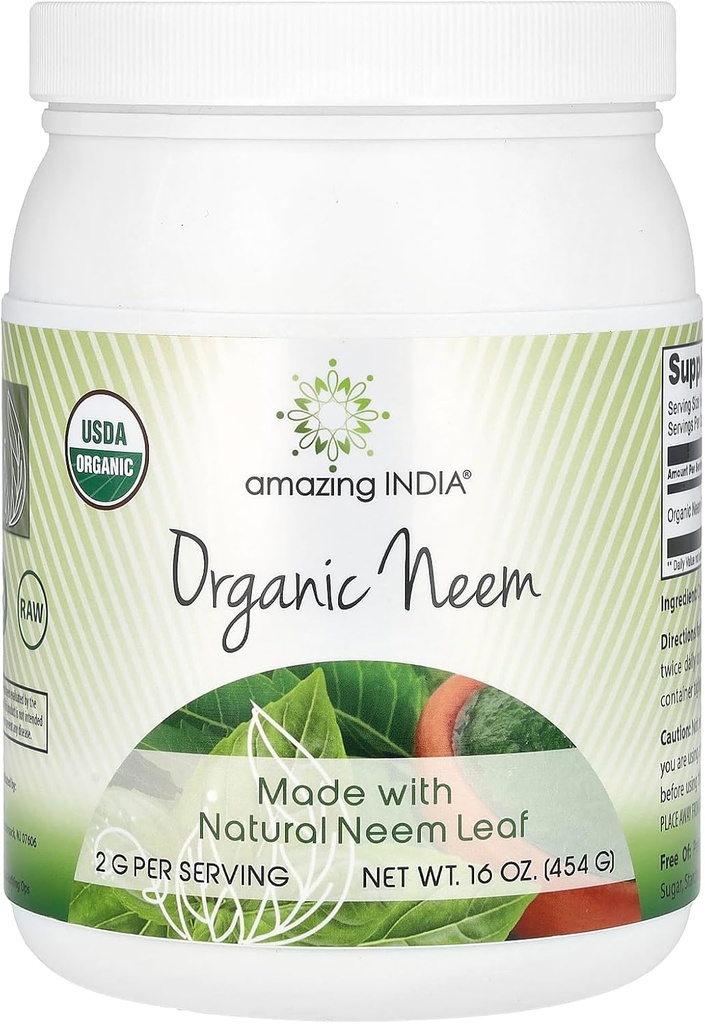 Amazing India USDA Certified Organic Neem Powder (Non-GMO) 16oz - Promotes Blood Purification, Healthy Immunity & Healthy Skin