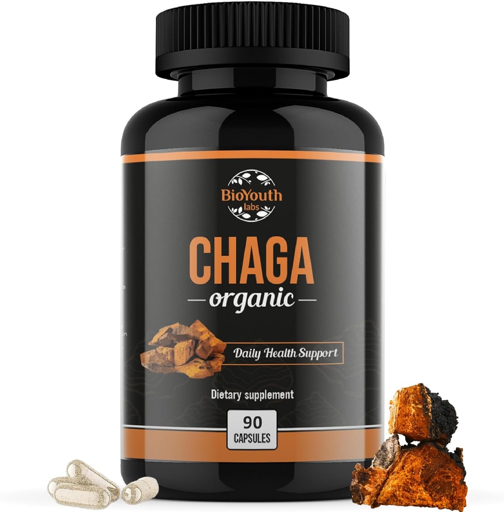 Chaga Capsules Organic Supplement | Supports Immune Health & Vitality | Daily Immune Support | Organic Chaga Mushroom Extract | 90 Capsules (1 Month Supply)
