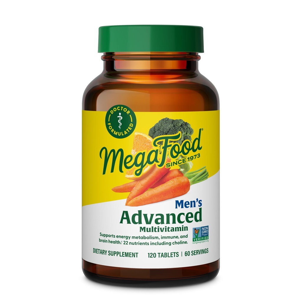 MegaFood Men's Advanced Multivitamin for Men - Doctor -Formulated - Choline, Vitamin B12, Vitamin D, Vitamin C & Zinc - Brain Health & Immune Support - Non-GMO - Vegetarian - 120 Tabs (60 Servings)