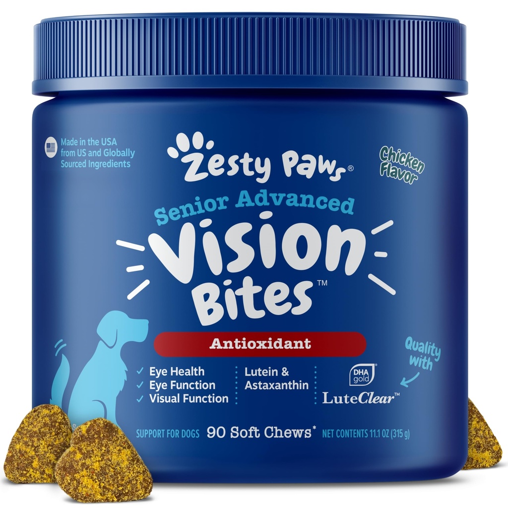 Zesty Paws Eye Supplement for Dogs - Vision Support with Antioxidants & Omega 3 Fatty Acids - 90 Chews
