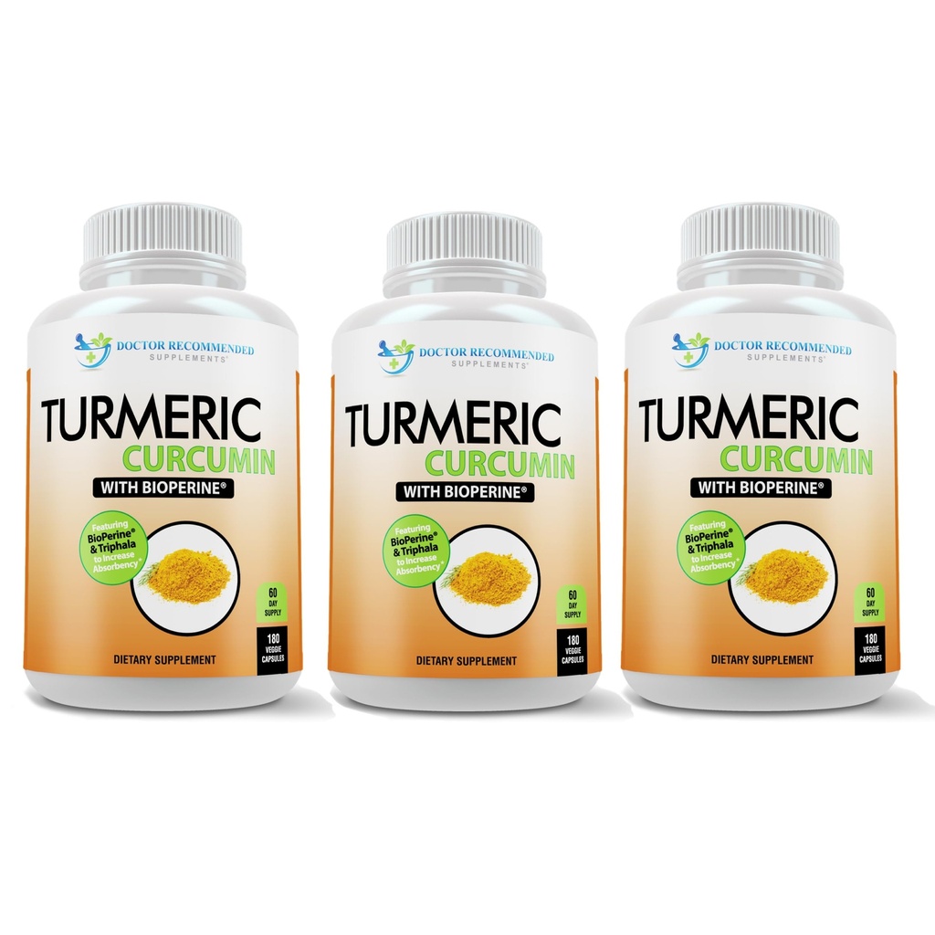 Turmeric Curcumin Supplement - 2250mg/d - Veggie Caps - 95% Curcuminoids with Black Pepper Extract (Bioperine) - 750mg Capsules - 100% Organic - Most Powerful Turmeric (Pack of 3)