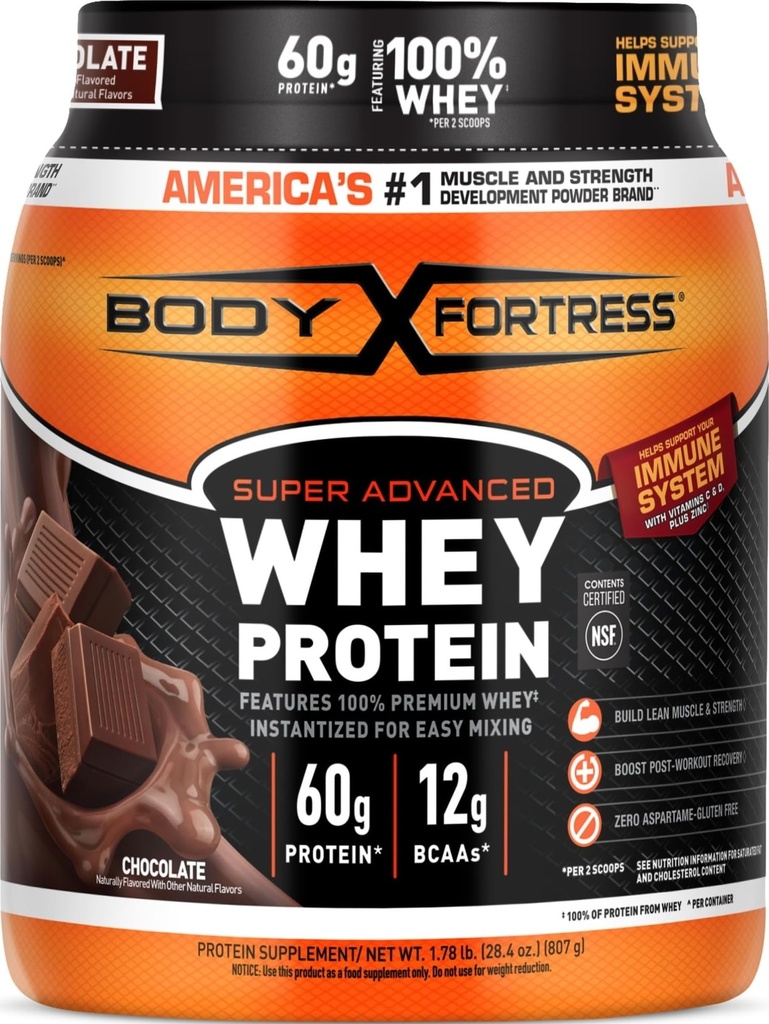 Body Fortress Super Advanced Whey Protein, Chocolate, 1.78 lbs