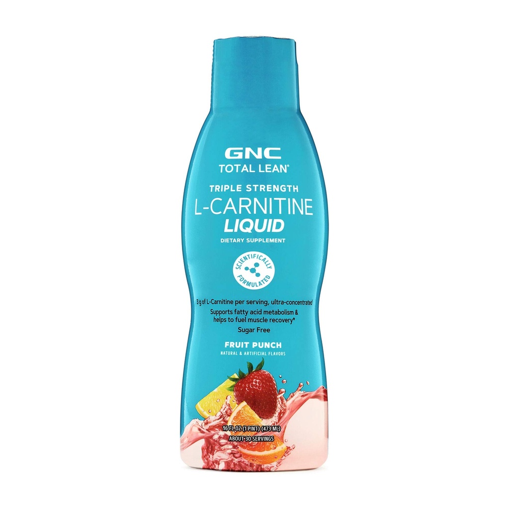 GNC Total Lean Triple Strength L-Carnitine Liquid | Supports Fatty Acid Metabolism and Helps to Fuel Muscle Recovery, Sugar Free | Fruit Punch | 16 fl.oz