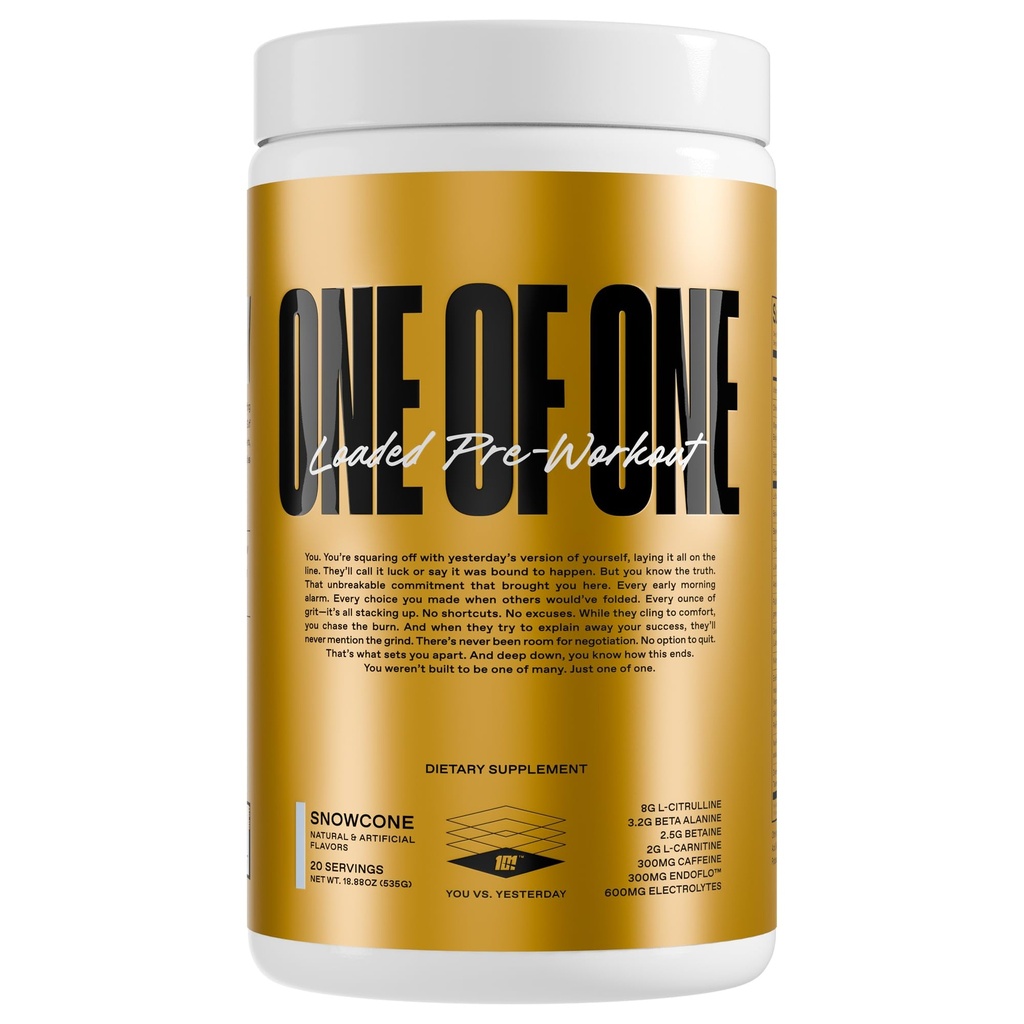 ONE OF ONE Loaded Pre-Workout – High-Stim Energy, Focus & Endurance with EndoFlo™, Genius Pure™ Alpha GPC, NeuroRush™, Dynamine®, No Crash, Gluten Free – Snow Cone