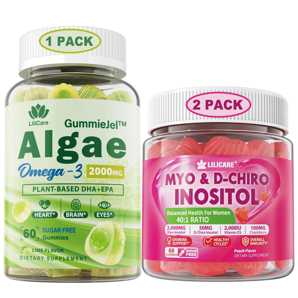 LILICARE Bundle: Vegan Omega 3 Supplement Gummies & Inositol Gummies Ideal 40:1 Ratio Myo & D-Chiro Inositol