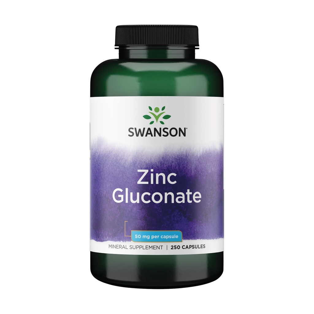 Swanson Zinc Gluconate - Mineral Supplement Promoting Prostate Health, Vision Health, & Immune Support - Gluconate Form for Optimal Absorption - (250 Capsules, 50mg Each)