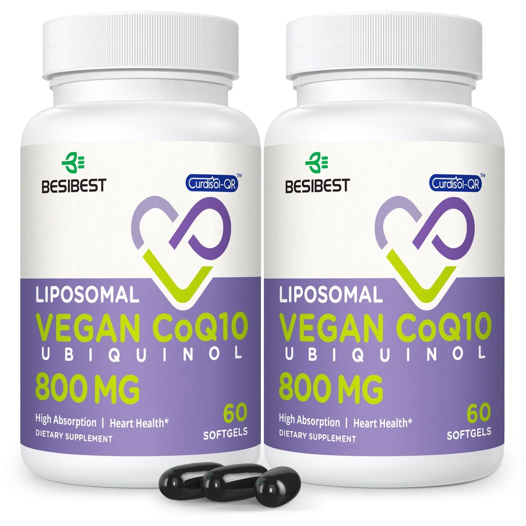 Liposomal Ubiquinol CoQ10 800 MG Softgel, High Absorption CoQ10 Ubiquinol Supplement, Active Coenzyme Q10 800mg, Powerful Antioxidant for Heart & Brain Function, Energy Production, 120 Vegan Softgels