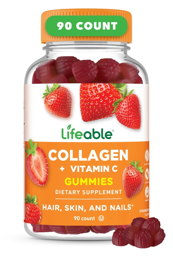 Lifeable Collagen Peptides Gummies | 100mg with Vitamin C | Great Tasting Collagen Supplements | Vegetarian Hair Skin and Nails Gummies | Collagen Gummies for Adults, Men, Women | 90 Gummies