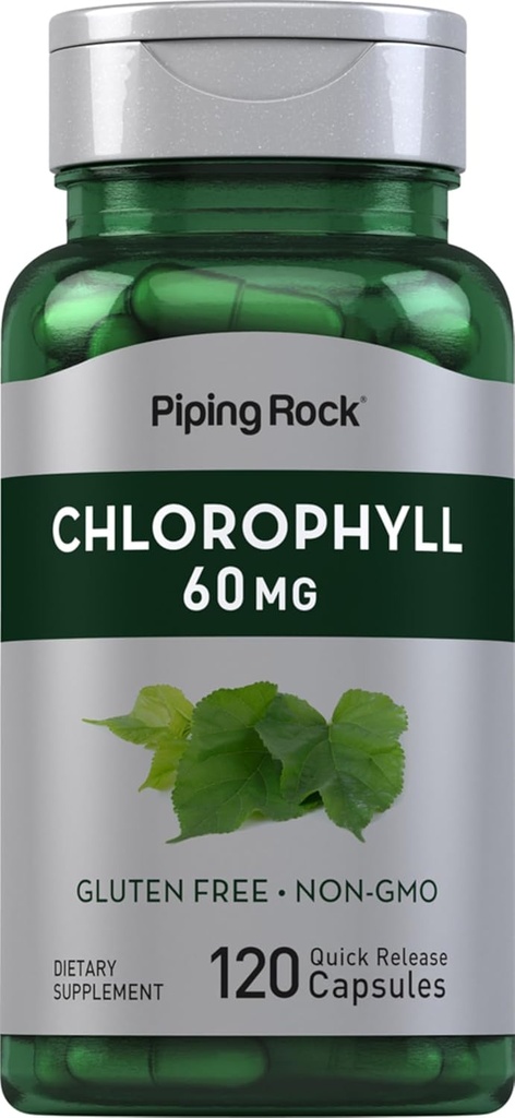 Piping Rock Chlorophyll Capsules | 60 mg | 120 Pills | Supplement for Women and Men | from Mulberry Leaf | Non-GMO, Gluten Free