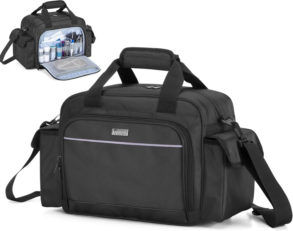 Trunab Home Health Nurse Bag Empty, Portable Medical Supplies Shoulder Bag for Hospice, Home Visit, Hospital Interns, Black, Bag Only