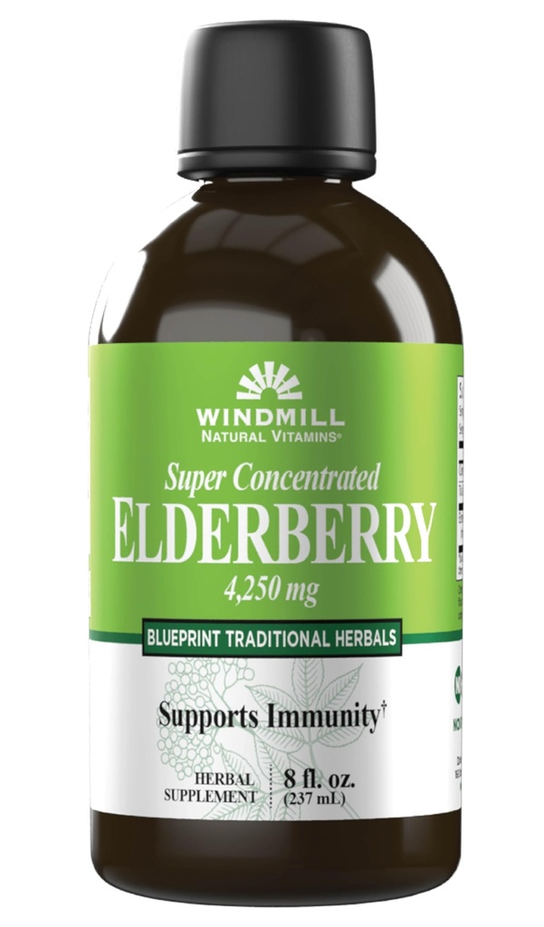 Windmill Natural Vitamins Super Concentrated Black Elderberry, Supports Immune System, Rich in Antioxidants, 8 Fl Oz