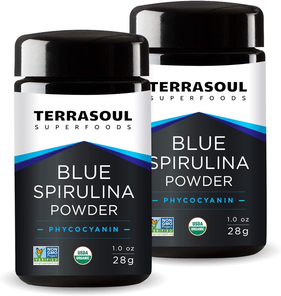 Terrasoul Superfoods Organic Blue Spirulina Powder (in Miron Glass Jar) : 2 Oz (2 Pack)
