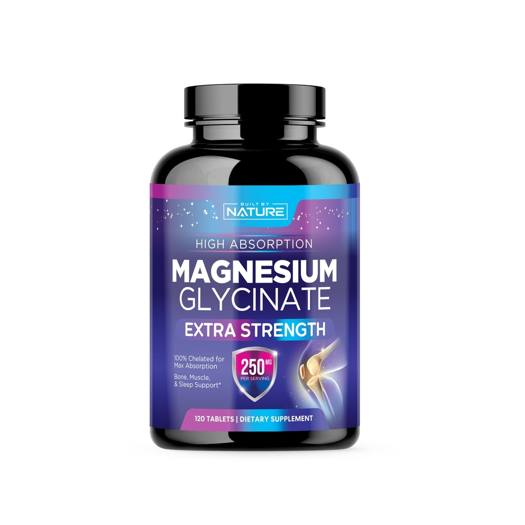 Magnesium Glycinate 250mg - High Absorption Chelated Magnesium Supplement - 100% Pure Magnesium Glycinate - Stress, Sleep, Heart, and Muscle Health Support - Non-GMO, Vegan, Gluten-Free (120 Tablets)