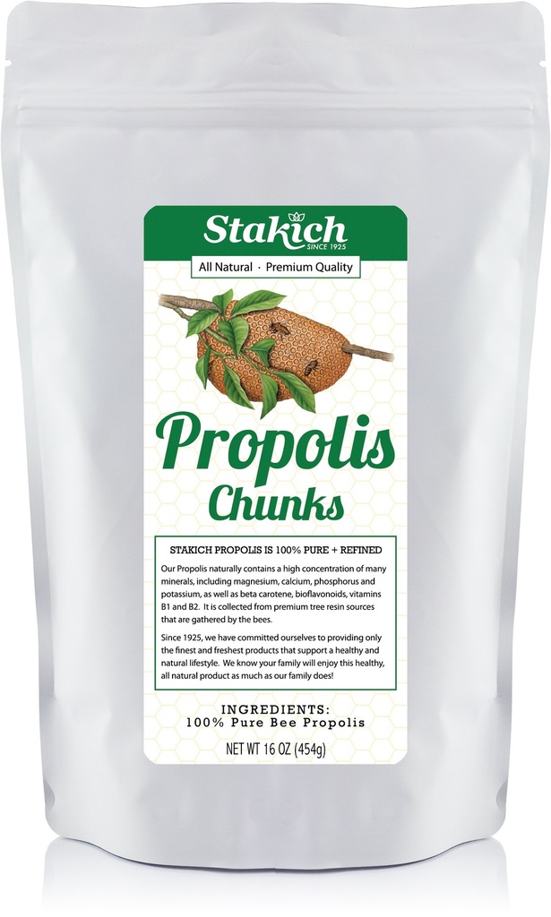 Stakich Bee Propolis Chunks - Pure, Natural - 1 Pound (16 Ounce)