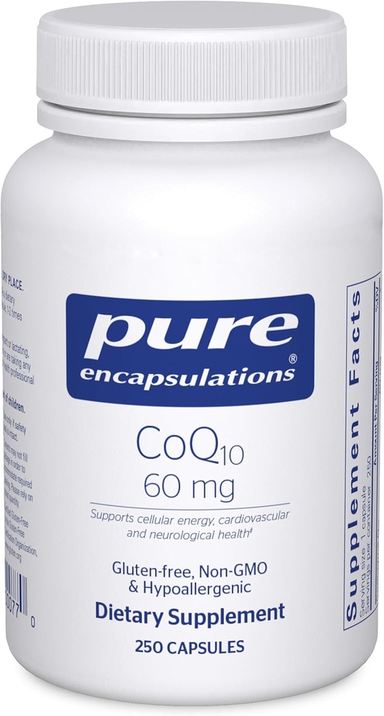 Pure Encapsulations CoQ10 60 mg | Coenzyme Q10 Supplement for Energy, Antioxidants, Brain and Cellular Health, Cognition, and Cardiovascular Support* | 250 Capsules