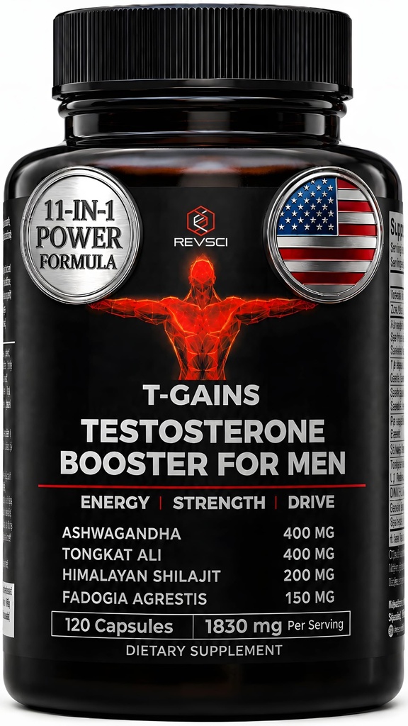 Testosterone Booster for Men (120 Caps) - T-GAINS TRT Testosterone Supplement for Men - Boosts Muscle Growth, Strength, Energy & Endurance - Prime Total Test Booster & Max Anabolic Estrogen Blocker